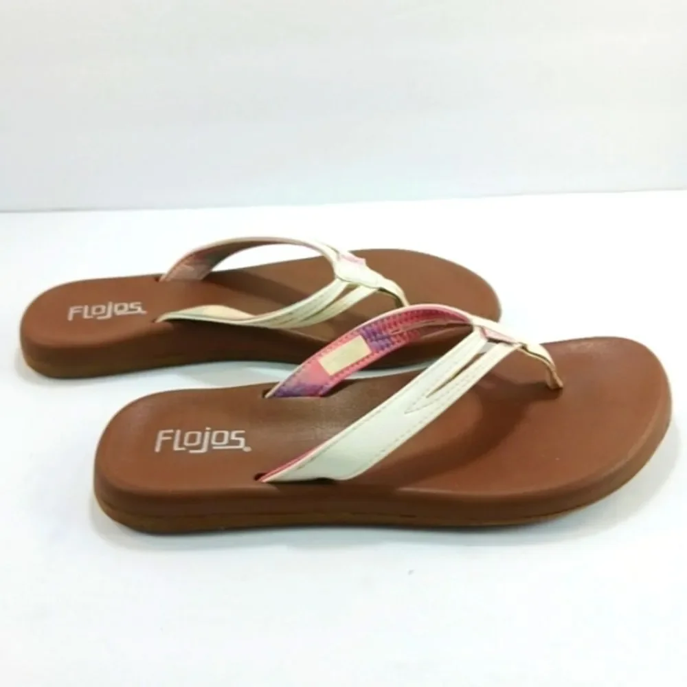 NWOT Flojos Flip Flop Thong Sandal Womans 8. Tan And White/Pink Strap...........